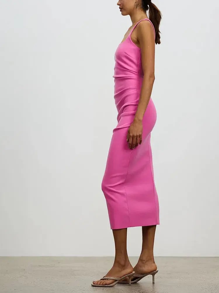 Bec & Bridge Karina Tuck Midi Dress In Bright Fuschia Size 8 photo 2