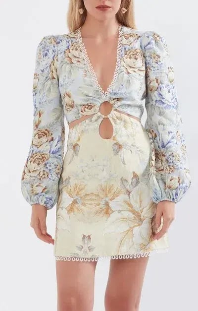 Sonya Moda Botanica Linen Cutout Dress Floral Size 0/Au 6 photo 2