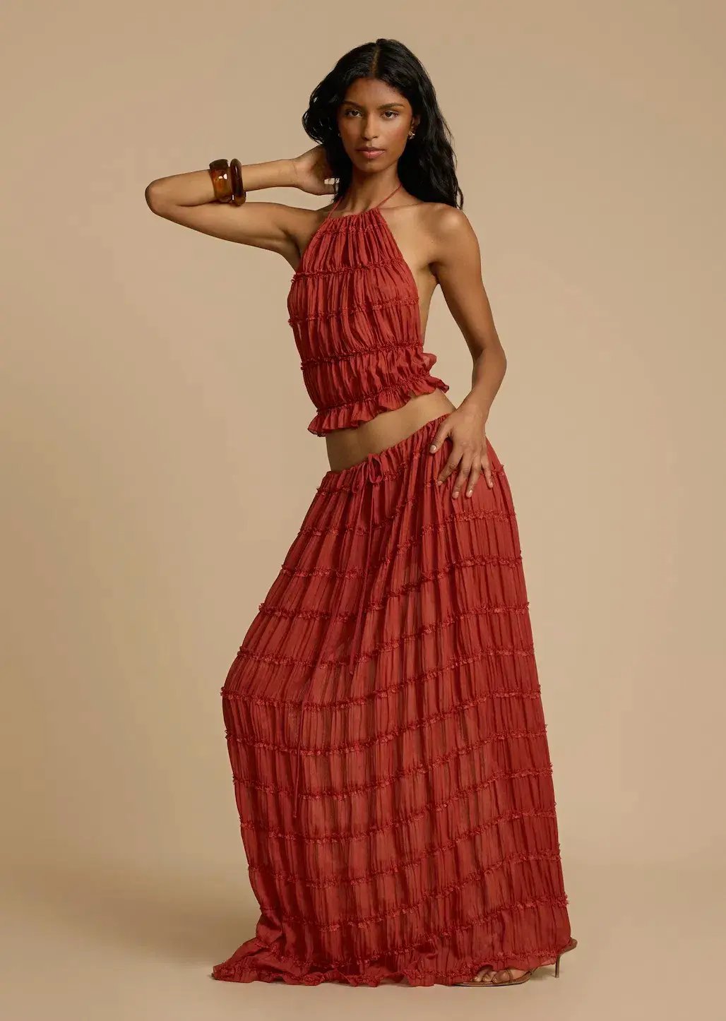 Arcina Ori Juliette Halter Top & Maxi Skirt Set Red Size S / AU 6-8 photo 6