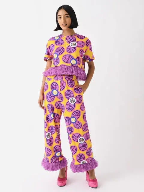 Celiab Clara Shirt And Pheobe Pant Yellow Purple Daisy Print Size 12 photo 2