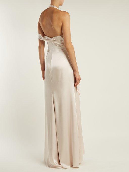 Jonathan Simkhai Silk Satin Halterneck Gown Cream Size 6 photo 2