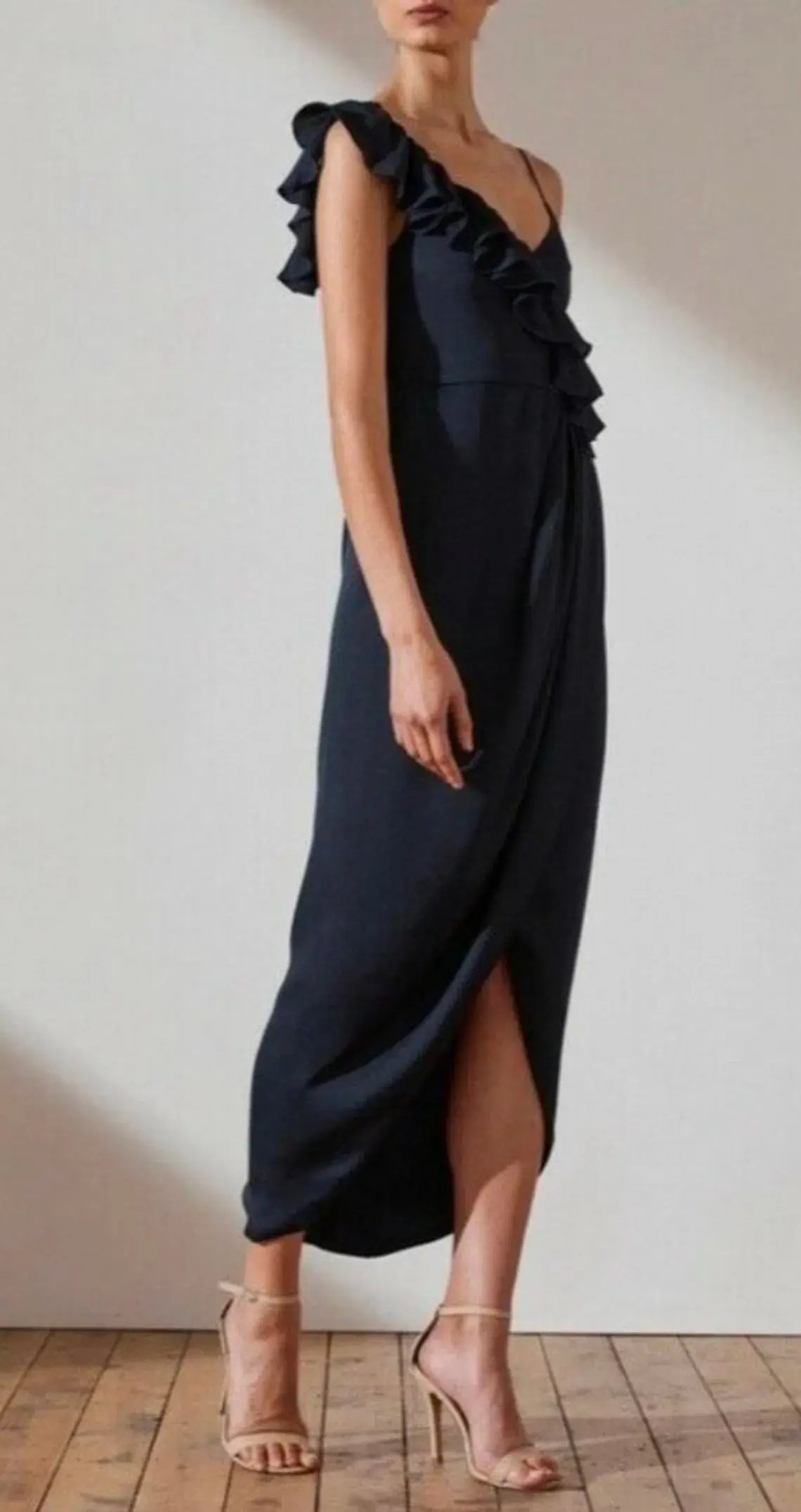 Shona Joy Luxe Asymmetrical Frill Dress Navy Size 6 photo 2