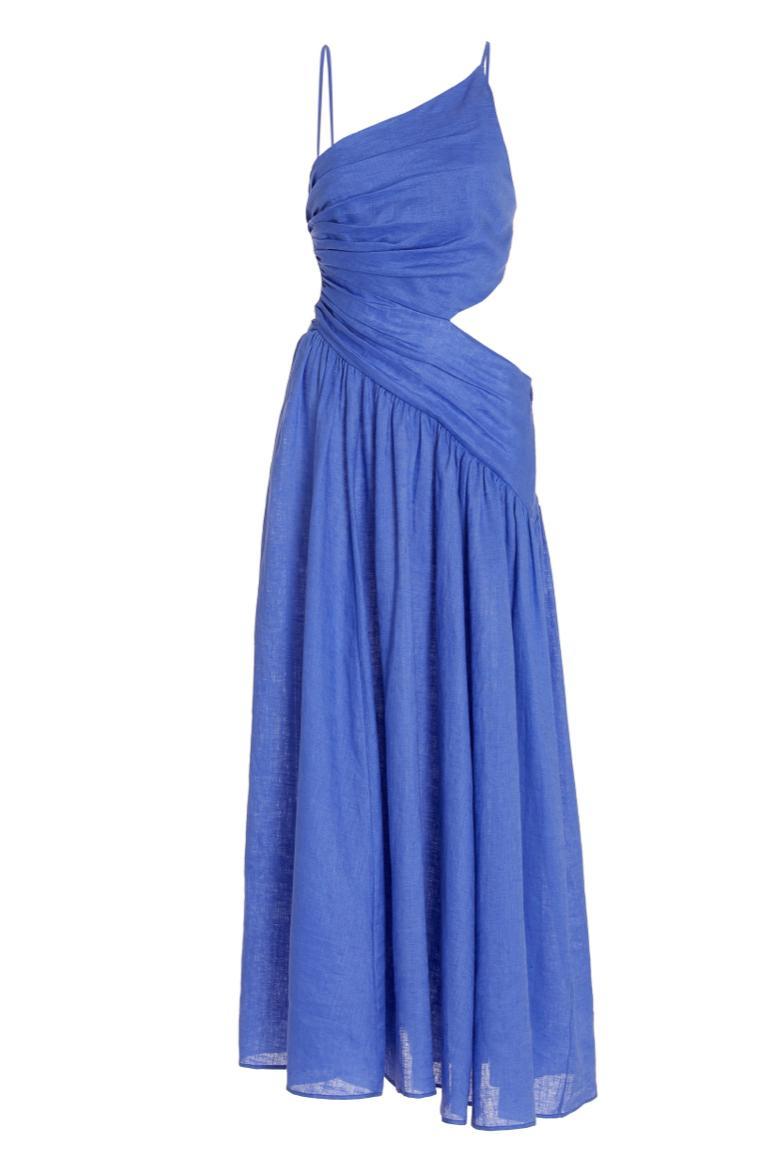 Zimmermann Tropicana Open-back Asymmetric Linen Midi Dress Blue Size 12 photo 4