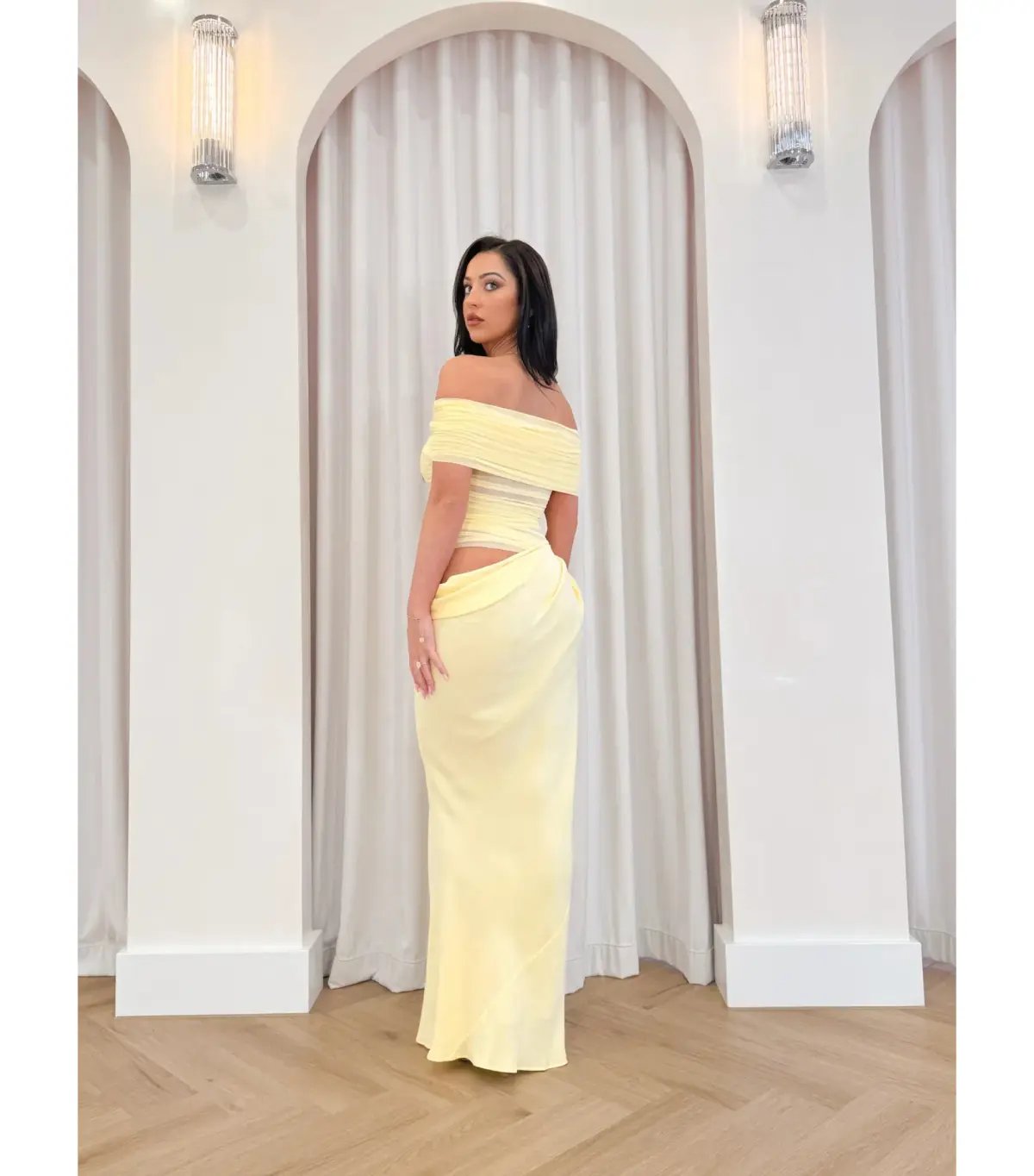 Benni Nico Off Shoulder Maxi Dress in Butter Size M / AU 10 photo 3