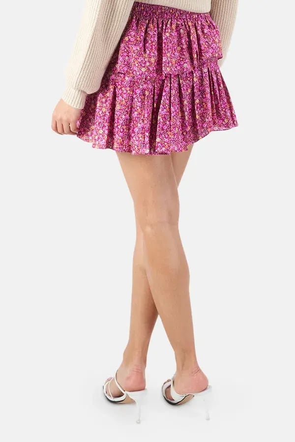 LoveShackFancy Cherry Wine Ruffled Mini Skirt in Purple Print Size 12 photo 2