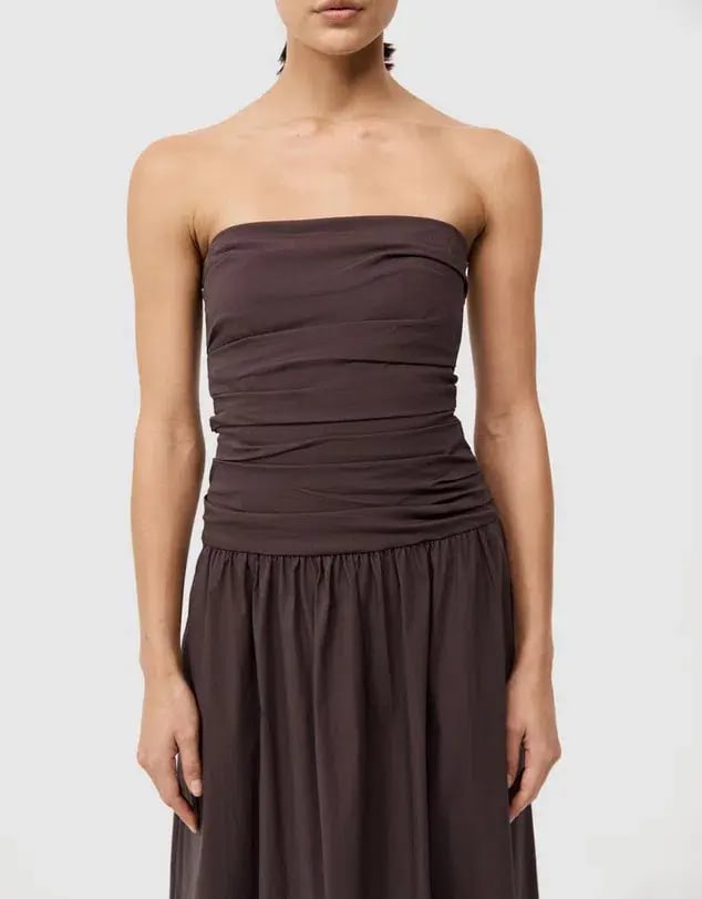 St Agni Gathered Strapless Tie Back Dress Brown Size 8 photo 4