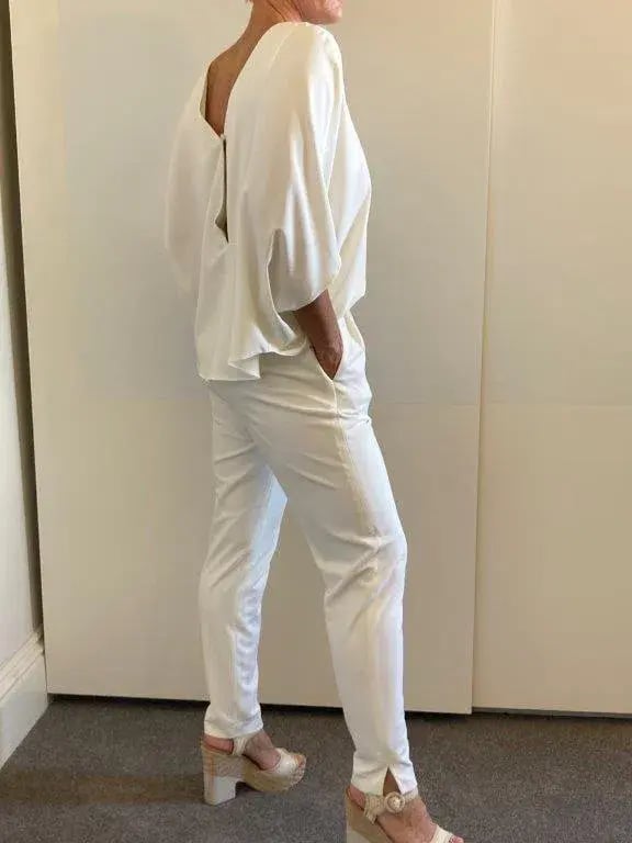 Halston Draped Crepe de Chine Jumpsuit White Size 8 photo 4
