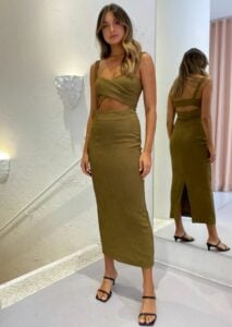 Shona Joy Simone Cross Over Midi Dress - Cumin photo 2