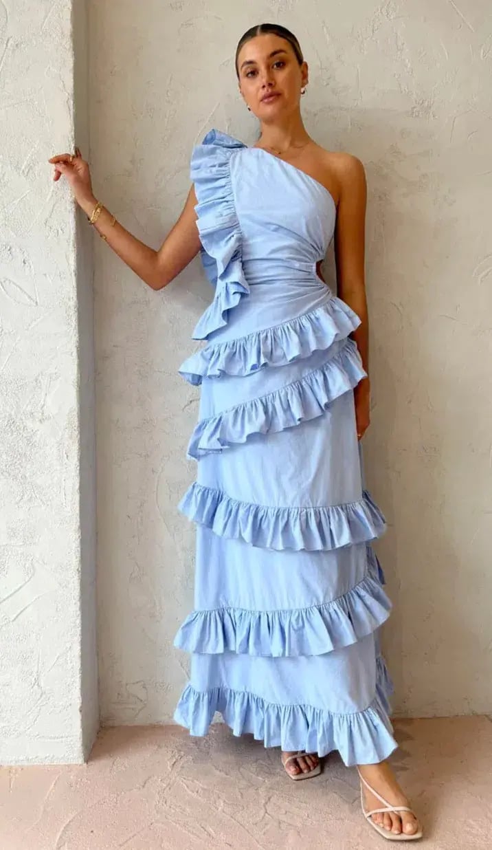 By Nicola Adrift Frill Maxi Dress Blue Size 14 photo 4
