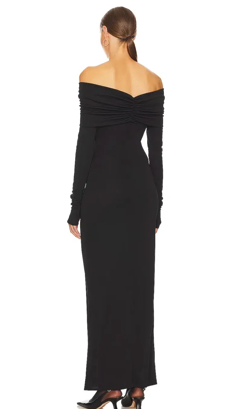 Helsa Matte Jersey Off Shoulder Maxi Dress Black Size 8 photo 5