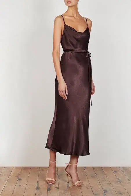 Shona Joy La Lune Bias Cowl Midi Dress Brown Size 10 / M photo 2