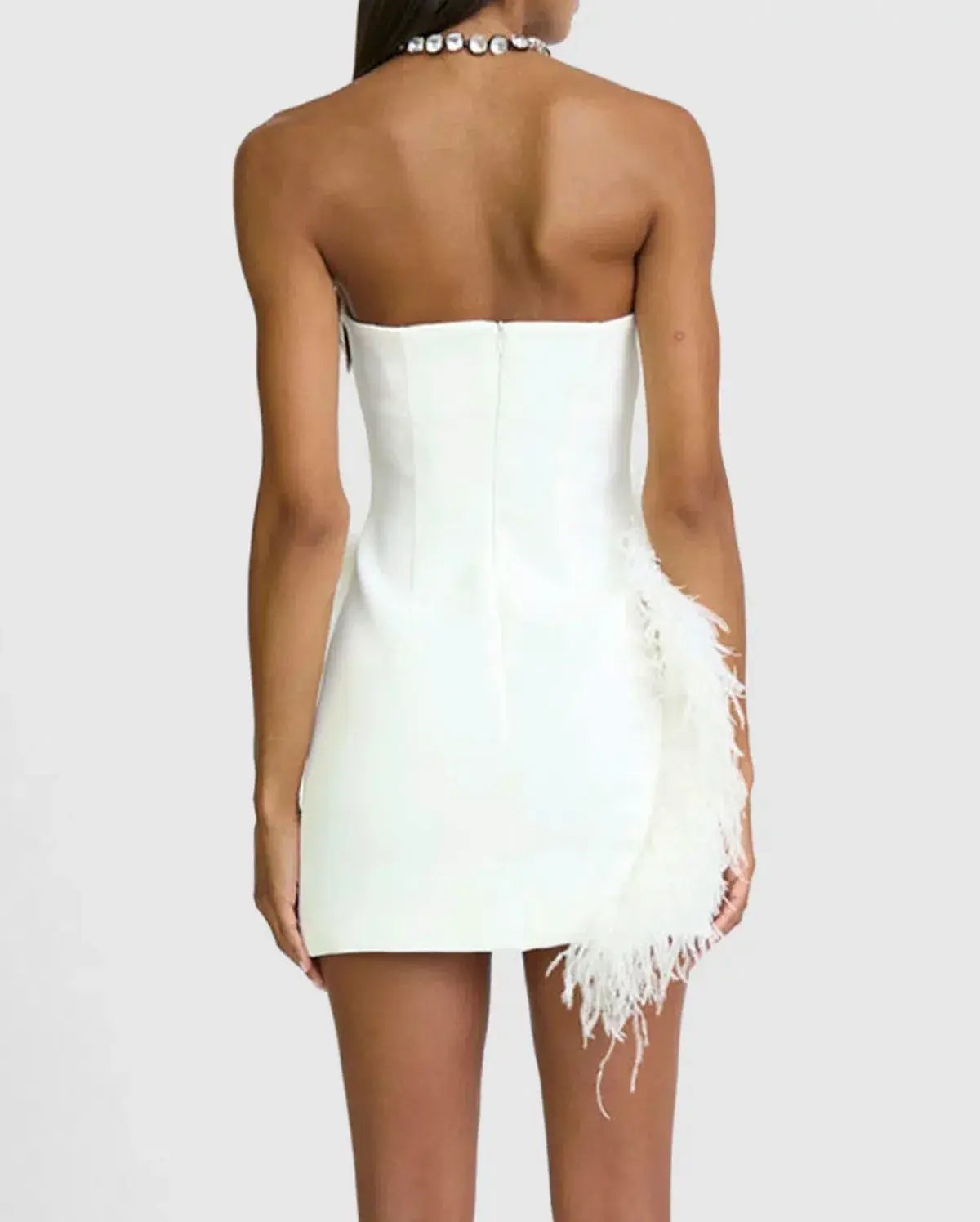 By Johnny Sadira Spiral Feather Mini Dress White Size 8 photo 2