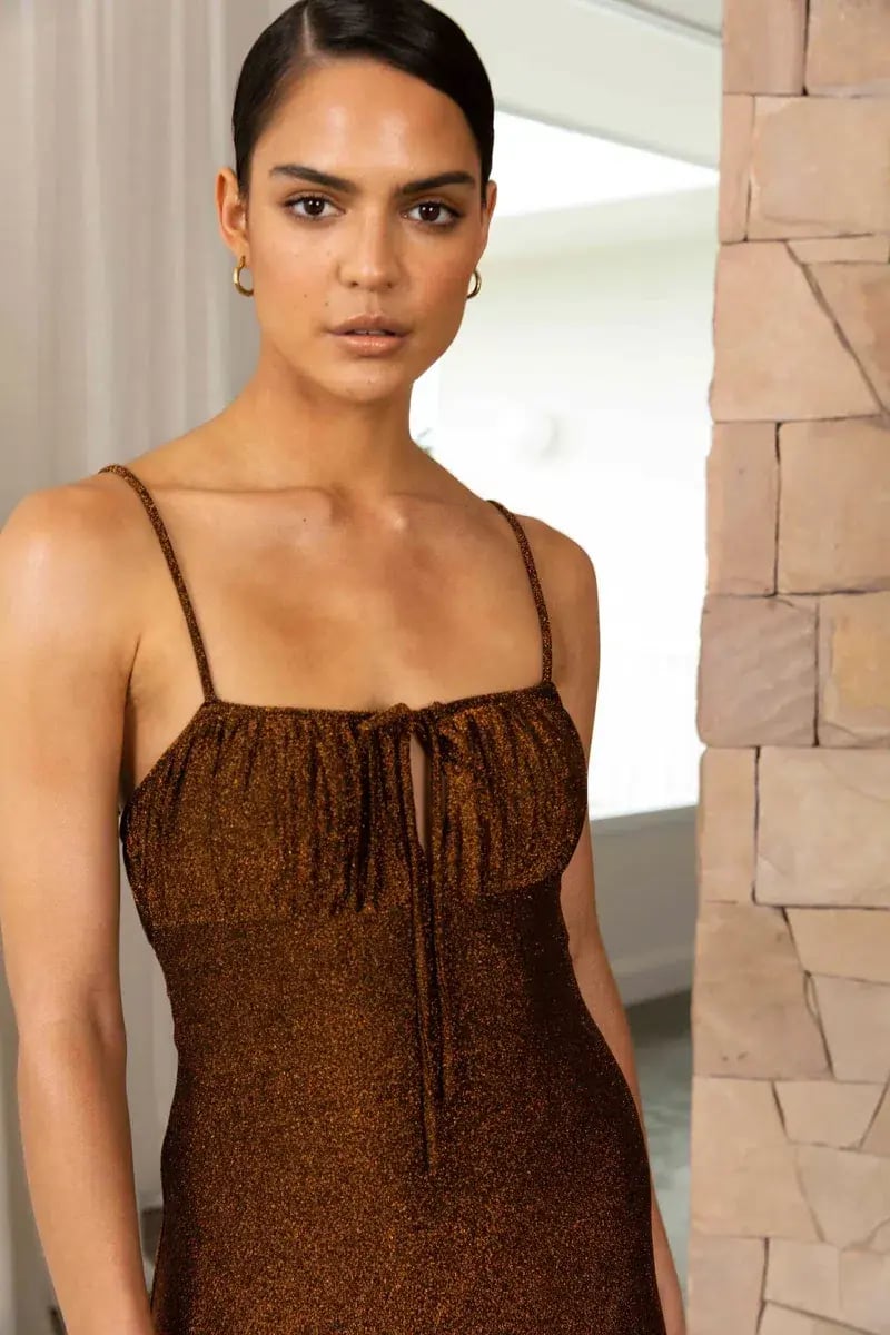 Misha Pearl Midi Dress in Copper Brown Size 8 photo 3