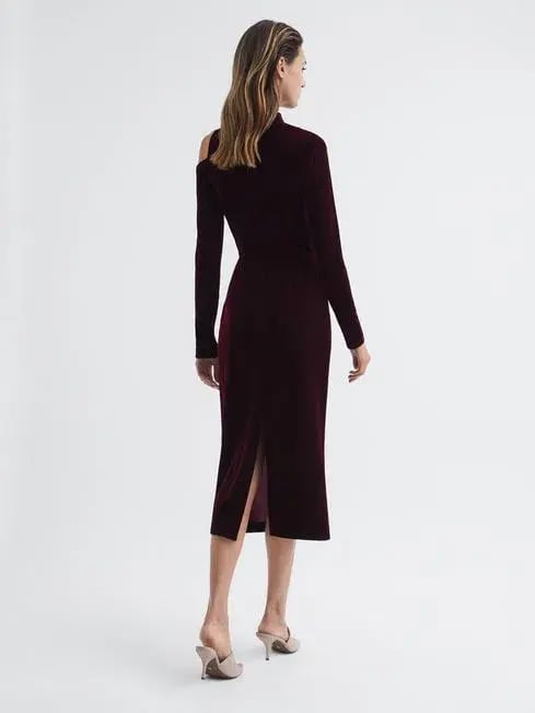 Reiss Tatiana Velvet Cut-out Shoulder Dress Black Size AU 6 photo 4
