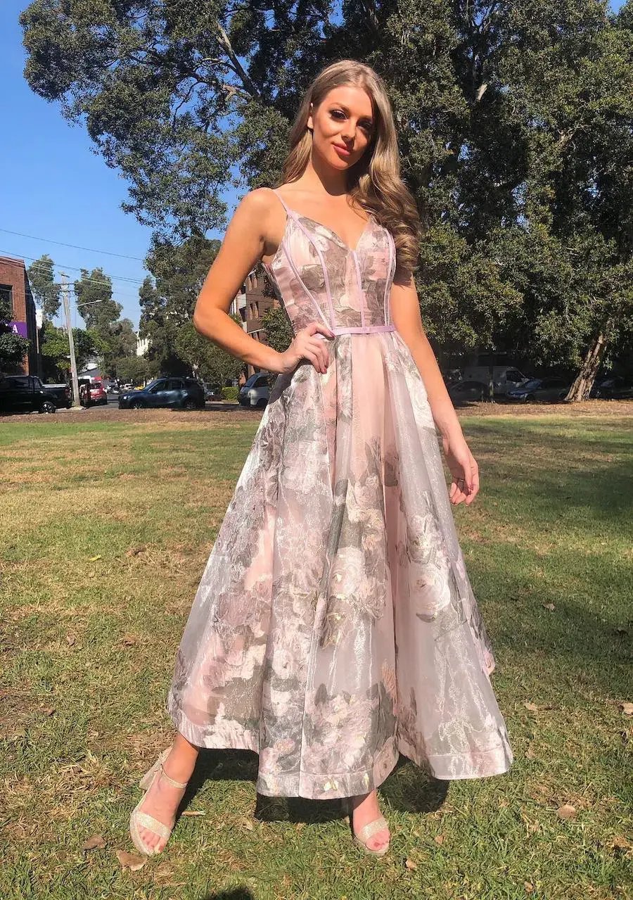 Tina Holly Pastel Floral Dress With Spaghetti Straps With A Line Skirt Floral Size AU 6 photo 3