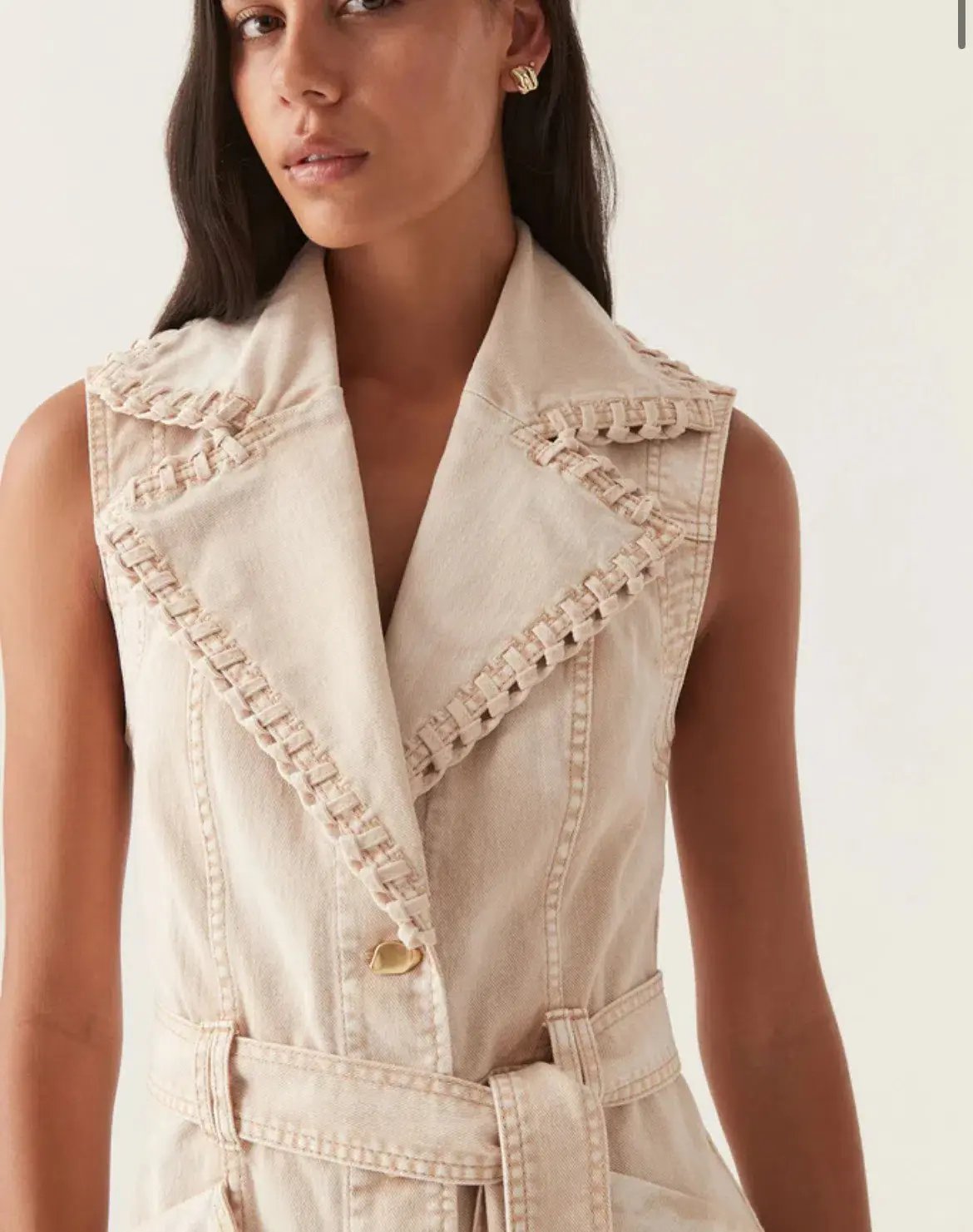 Aje Lorah Denim Midi Dress Sand Size 10 photo 4