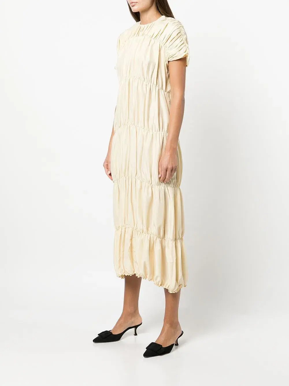 Toteme Ruched Silk Dress Yellow Cream Size 38 / AU 10 photo 2