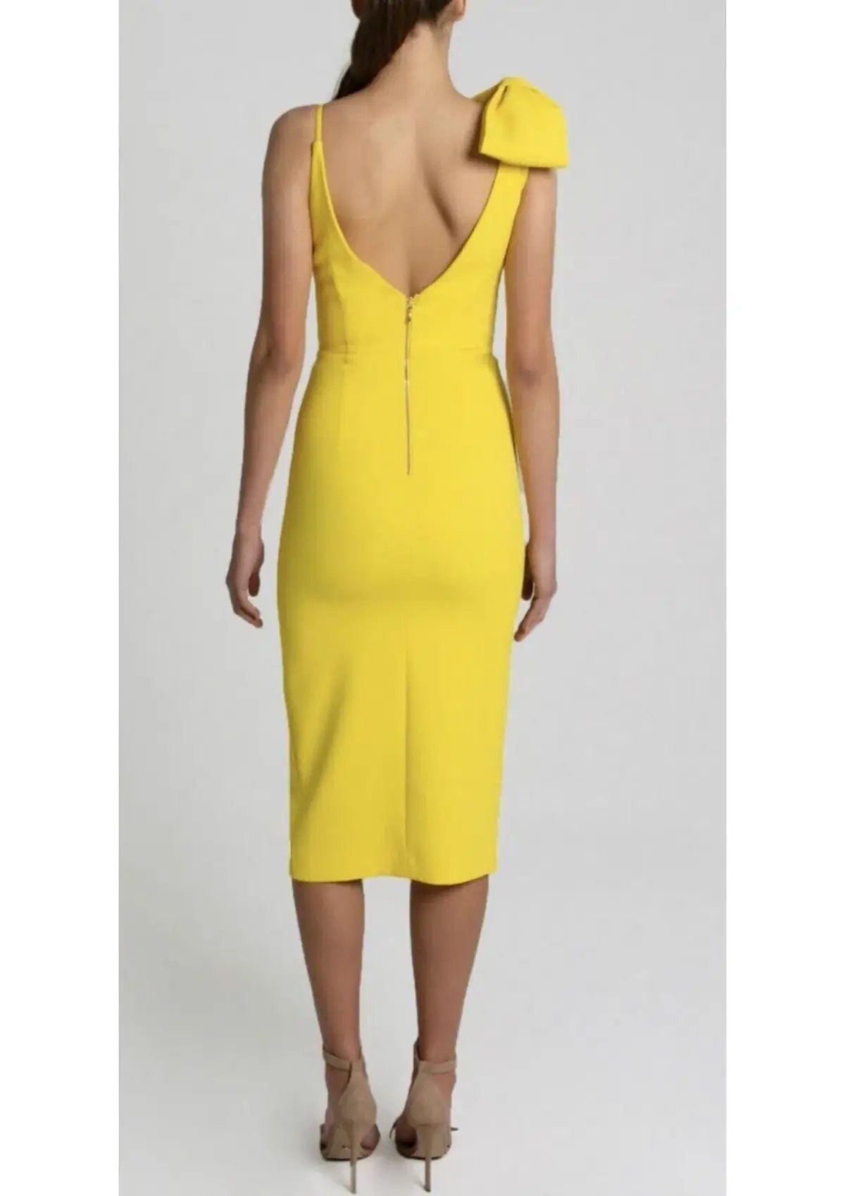 Rebecca Vallance Love Bow Midi Dress Yellow Size 8 photo 3