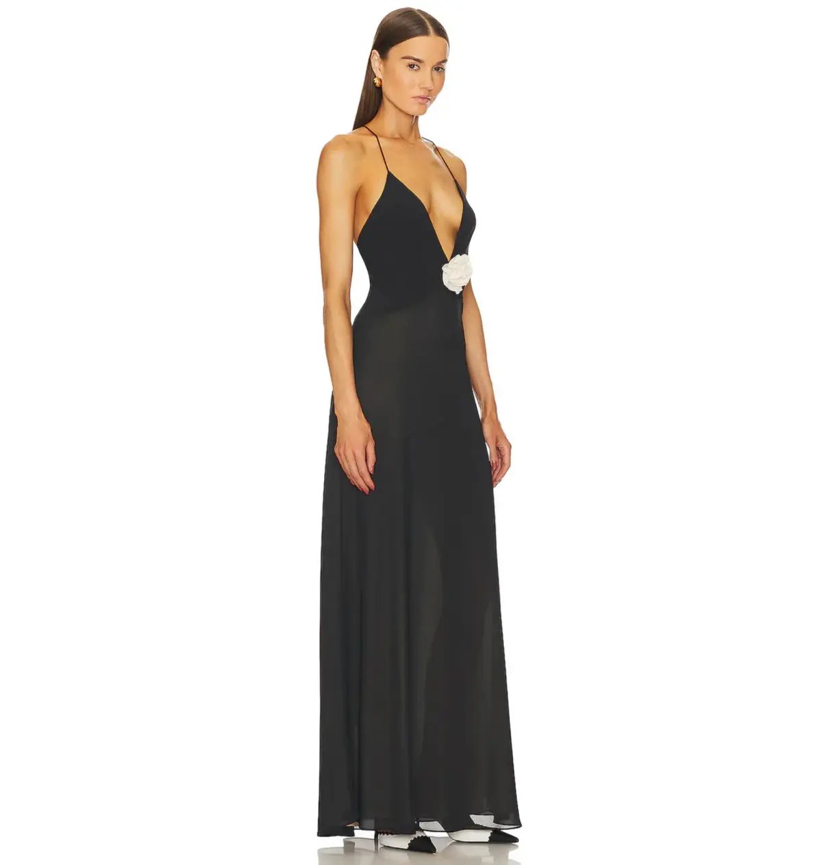 Helsa Sheer Deep V Maxi Dress Black Size S / AU 8 photo 2