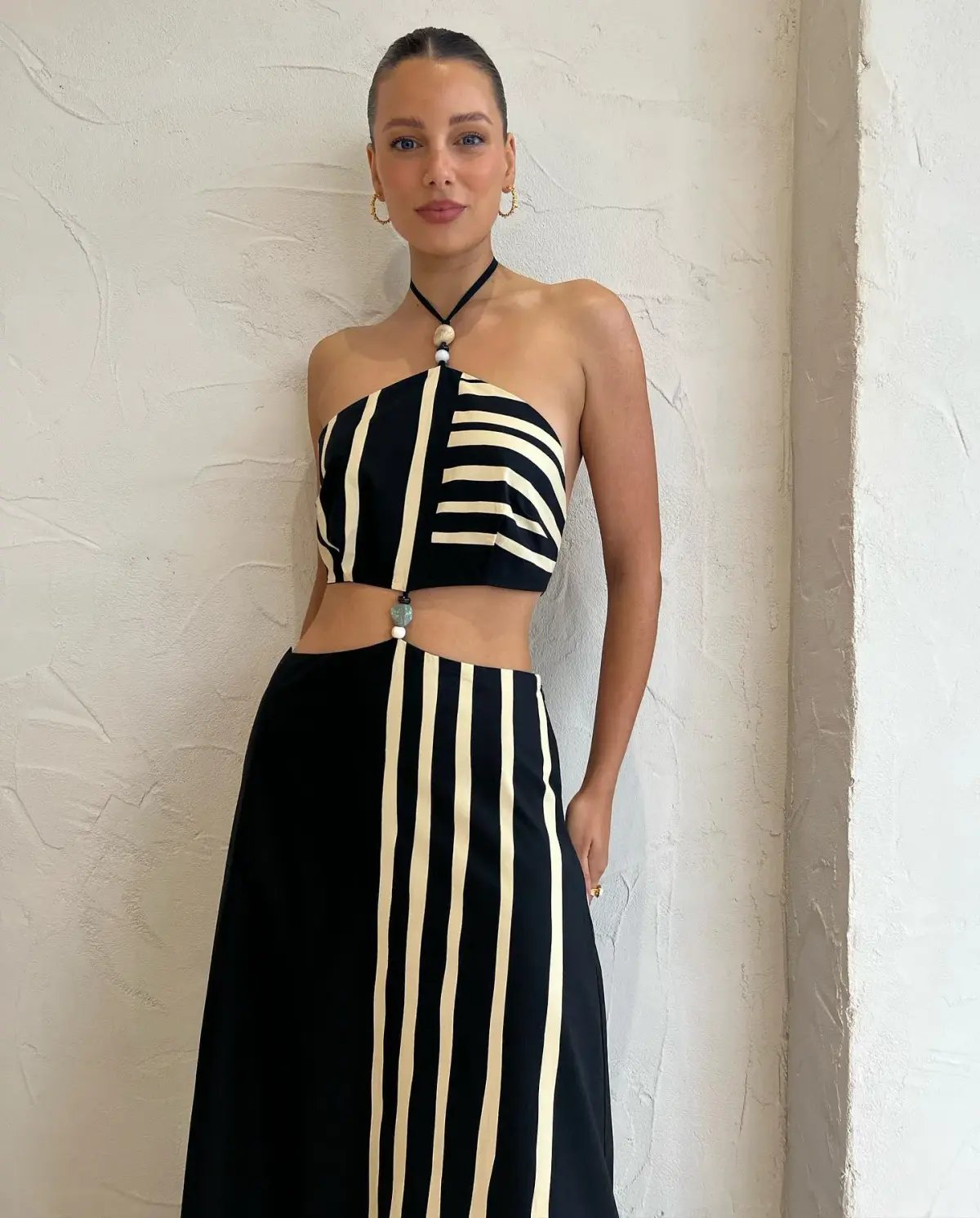 Sir the Label Linocut Beaded Halter Maxi Dress Ligne Print Size 8 photo 2