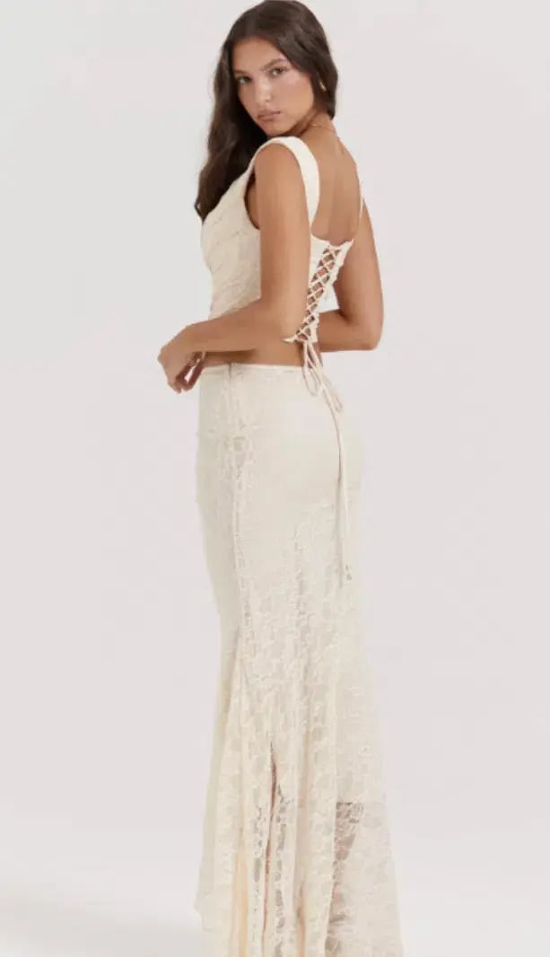 House Of CB Una Lace Corset & Therese Lace Maxi Skirt Set Vintage Cream Size 6 photo 3
