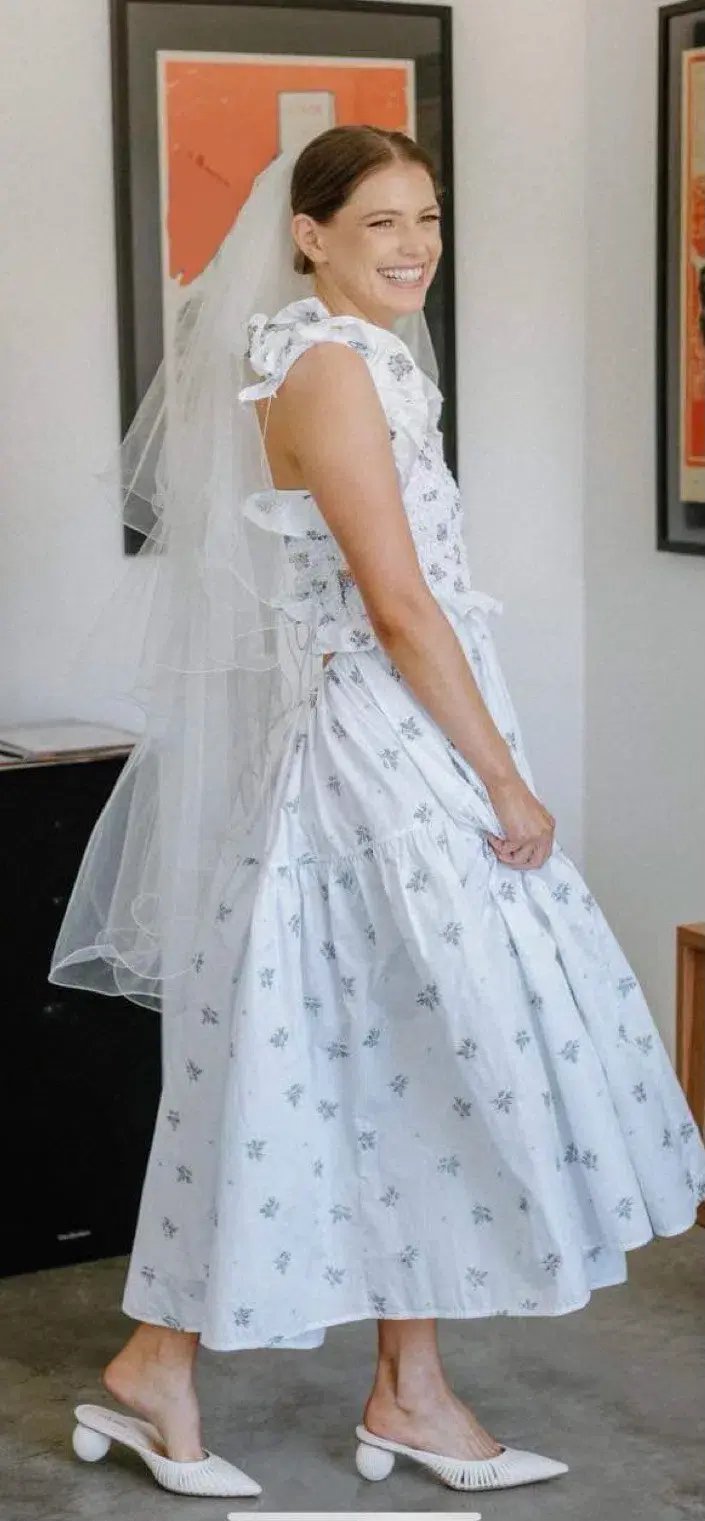 Cecilie Bahnsen Livia Embroidered Tie Back Dress in White Size 8 photo 3