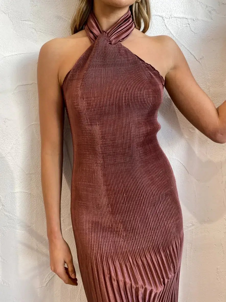 Lidee Soiree Halter Midi Dress in Brown Size 8 photo 8