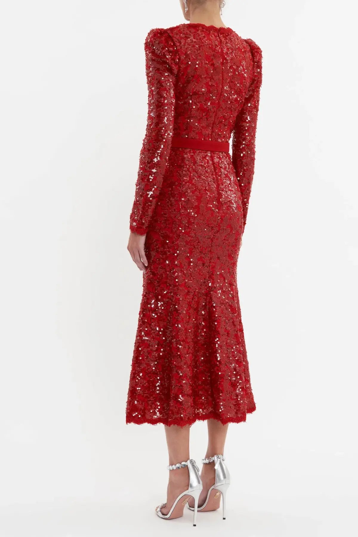 Rebecca Vallance X Nicky Hilton Leyla Long Sleeve Midi Dress Red Sequin Size 8 photo 2