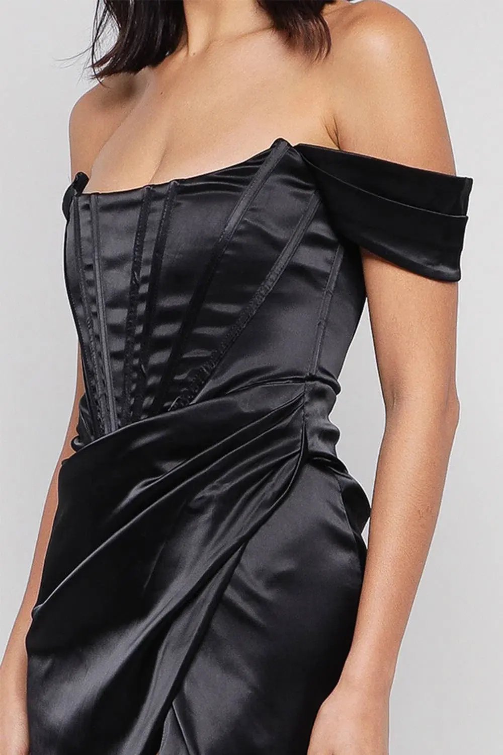 House of CB Loretta Satin Corset Off Shoulder Dress Black Size M / AU 10 photo 7