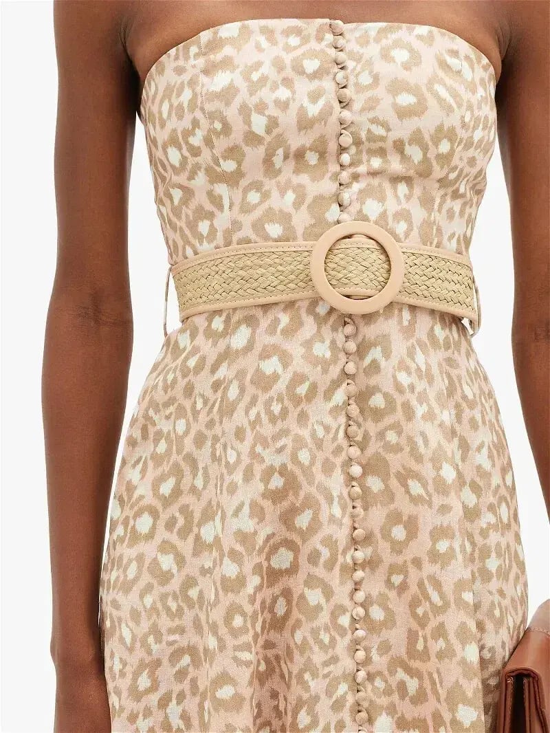 Zimmermann Carnaby Strapless Leopard Belted Linen Dress Size 0/Au 8 photo 3