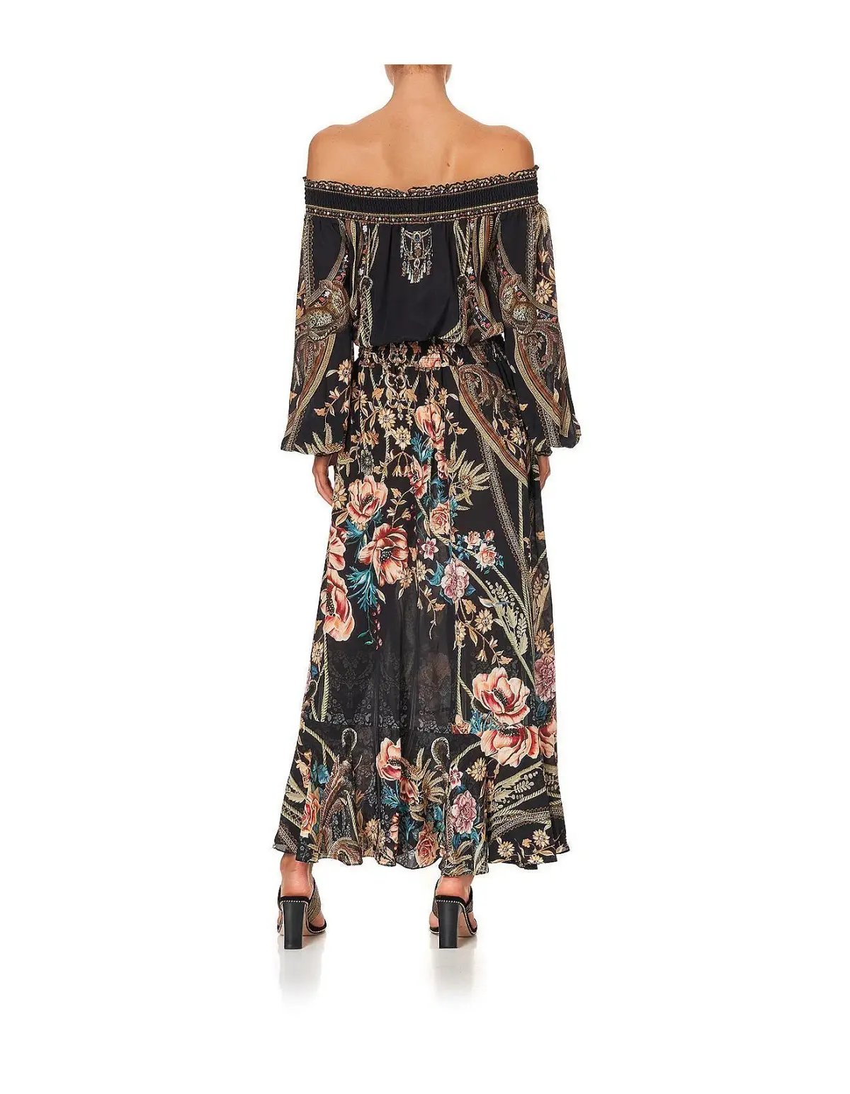 CAMILLA Off Shoulder Shirred Silk Maxi Dress Print Size S/Au 10 photo 2