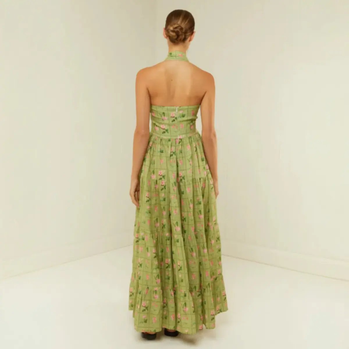 PALM NOOSA Willow Linen Midi Dress Green Floral Tile Size AU 14 photo 3
