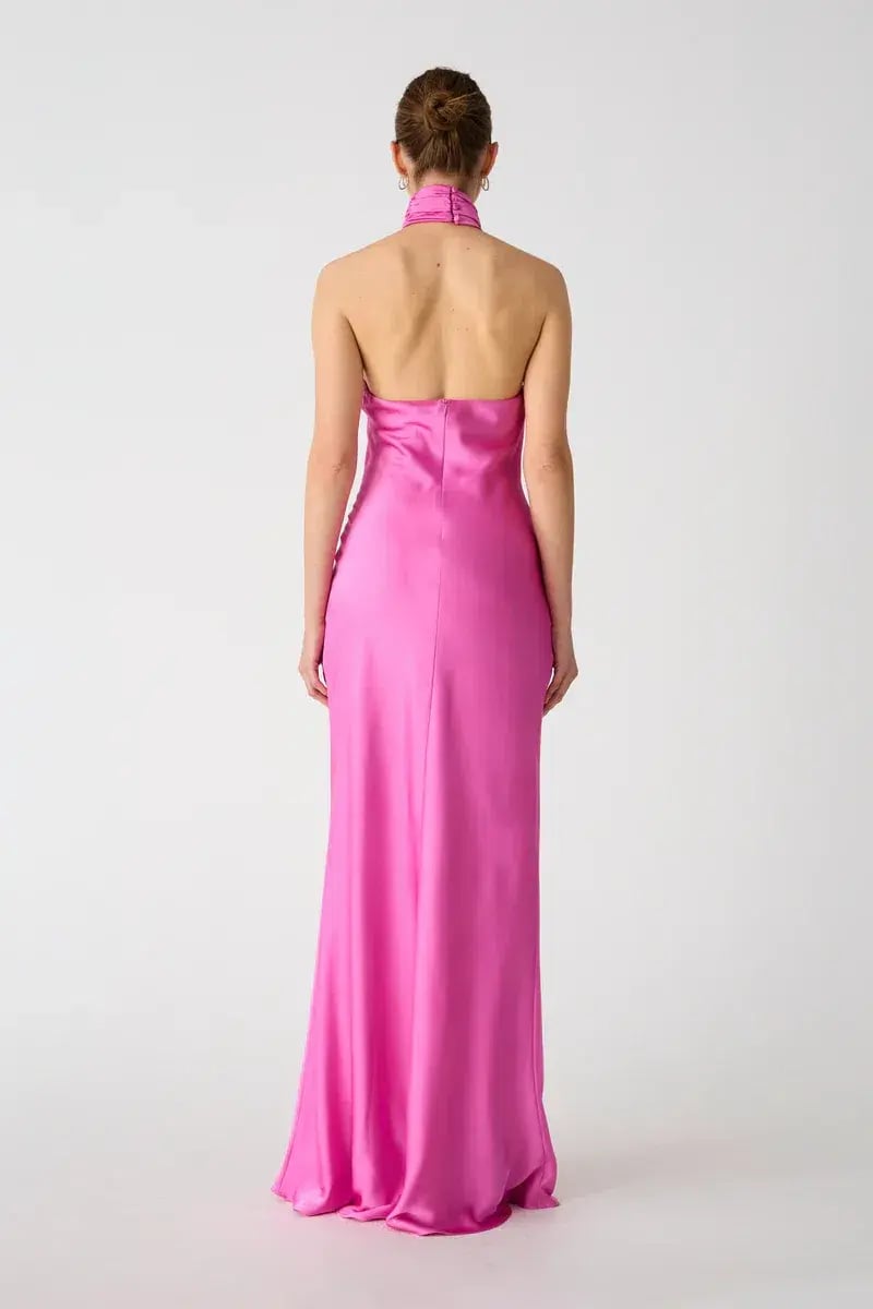 MISHA Teresa Rosette Detail Satin Gown Purple Rose Size 6/XS photo 3