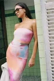 WITH HARPER LU STRAPLESS SLIP MAXI DRESS ABSTRACT ART SIZE XS Aus6-8 photo 8