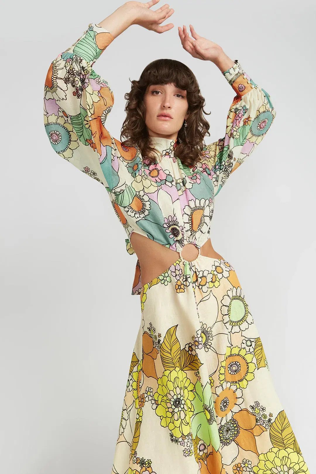 Alemais Farrah Cut Out Midi Dress Print Size 10 photo 2