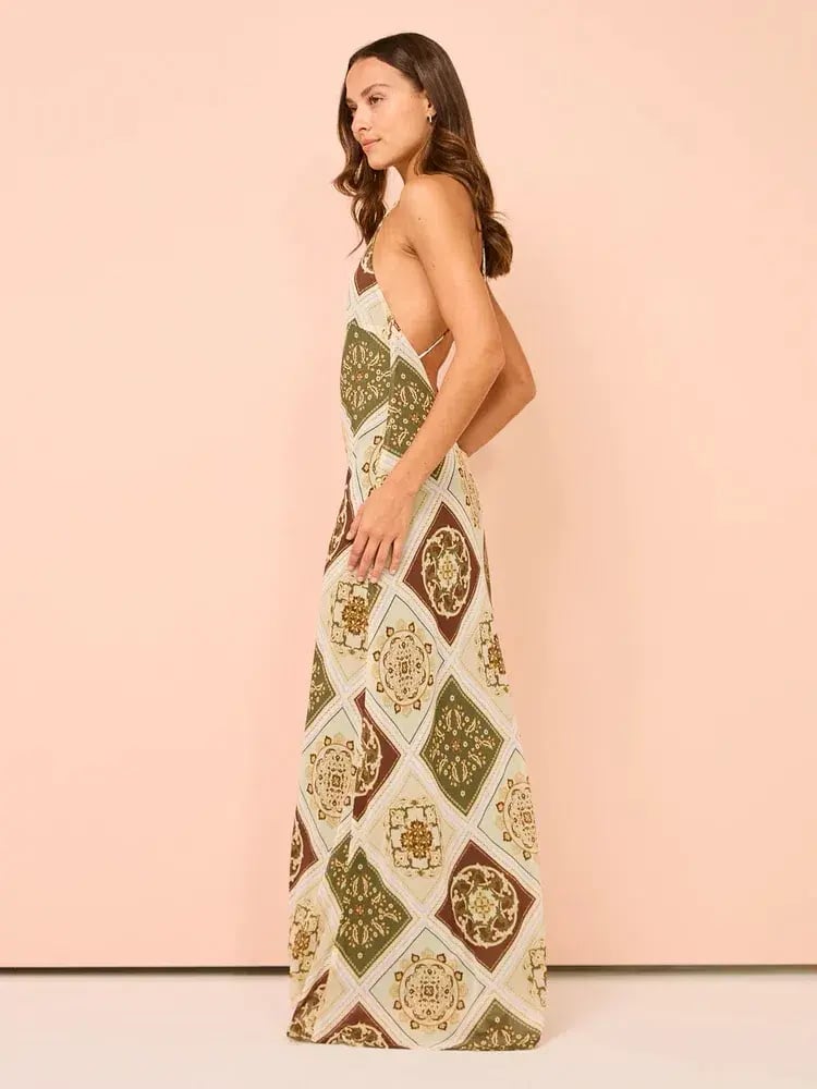 Hansen and Gretel Pagan Slip Dress Evergreen Tile Size AU 8 photo 3