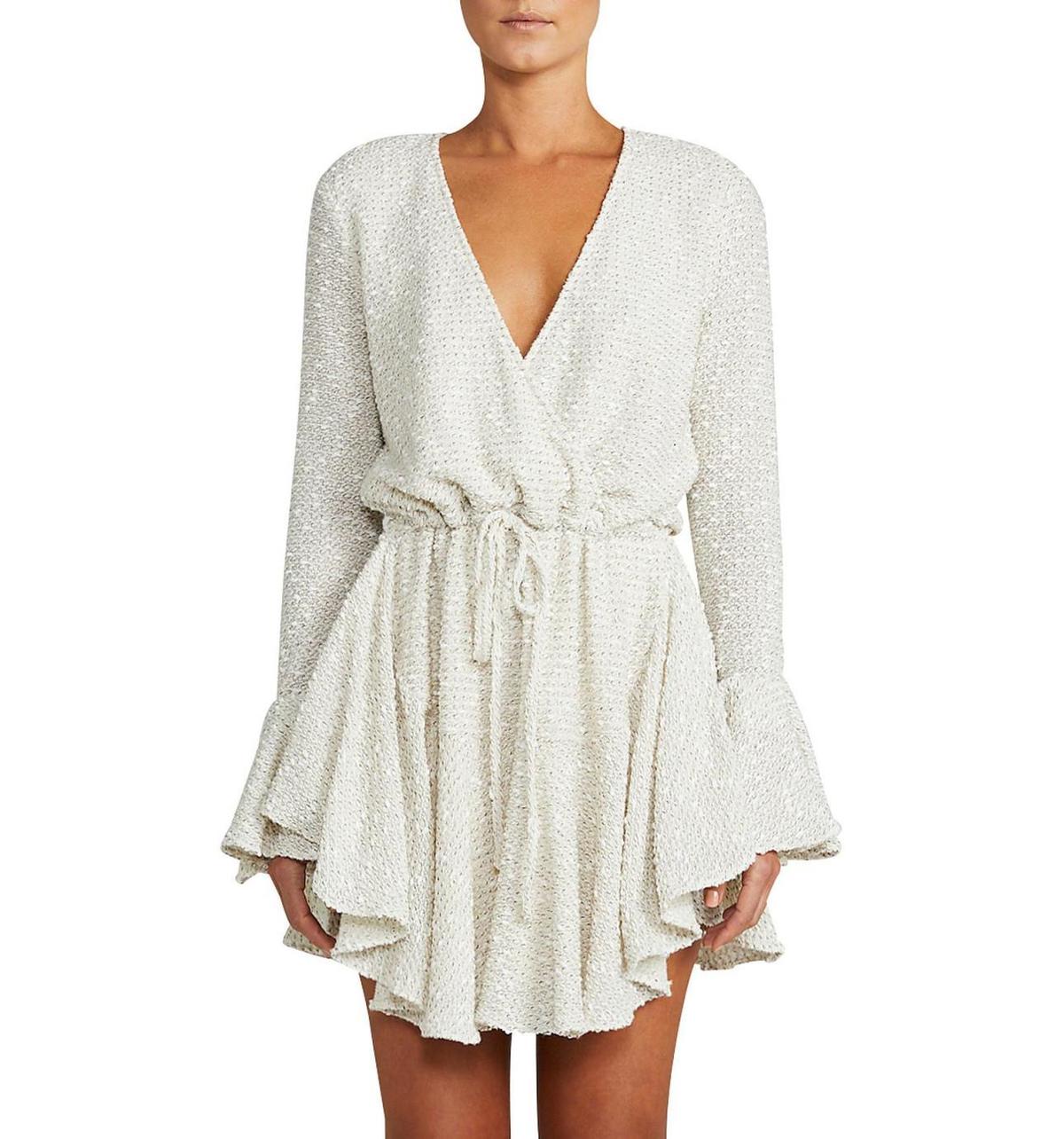 Shona Joy Aimee Frill Cuff Drawstring Mini Dress Cream Size 6 photo 2