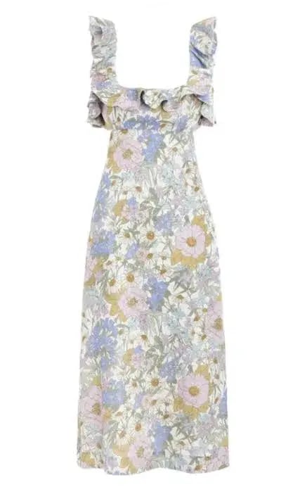 Zimmermann Super Eight Frilled Midi Dress Blue Meadow Floral Size 3 photo 3
