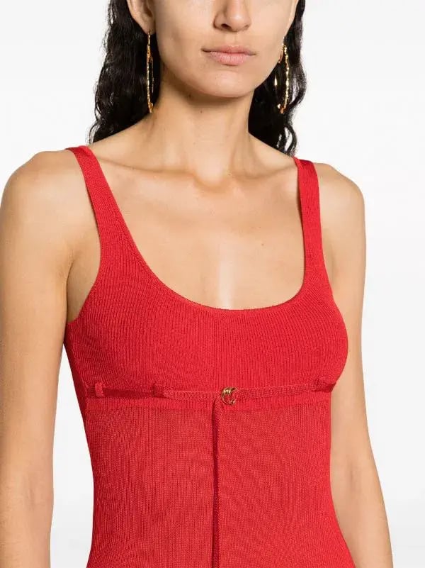 Jacquemus La Robe Maille Belted Long Knit Dress Red Size 6 photo 4