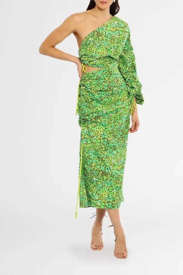 Alemais Phyllis Asymmetric Midi Dress in Green Floral Size 6 photo 2