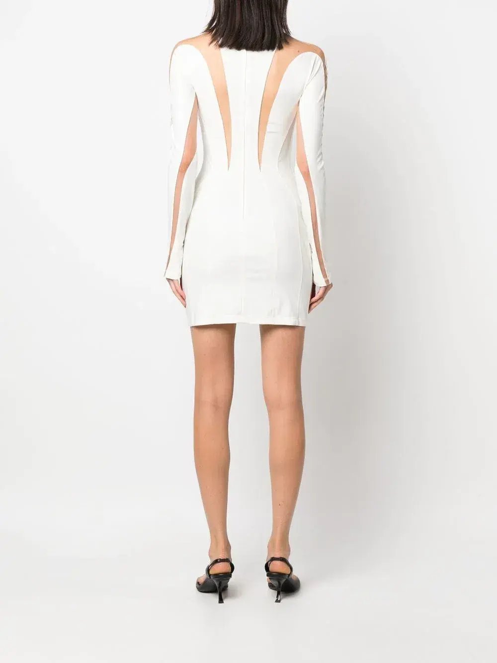 Mugler Logo Plaque Sheer Panel Dress White Size 8 photo 2