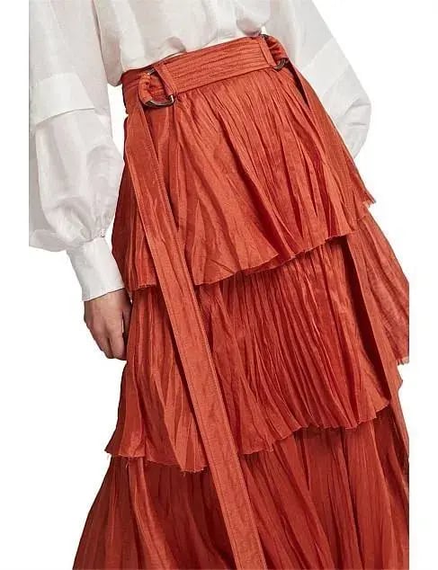 Aje Unfold Tiered Maxi Skirt Rust Size 8 photo 2