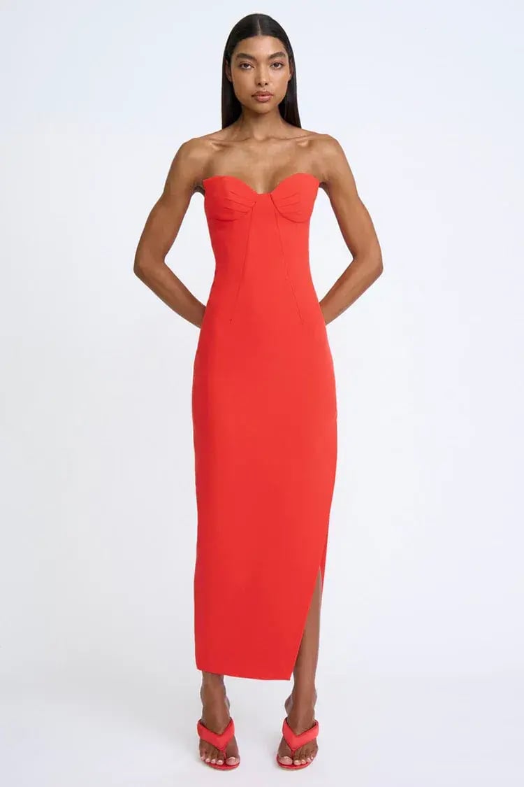 By Johnny Sahana Shell Shape Strapless Midi Dress Red Size 6 photo 2