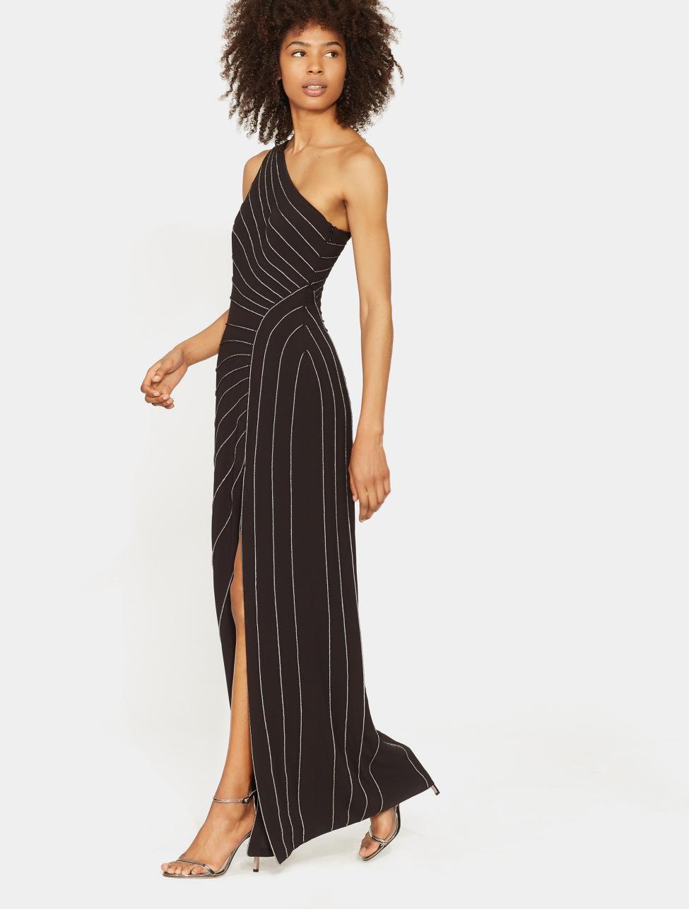 Halston Heritage One-Shoulder Metallic-Trimmed Crepe Gown Size 10 photo 2
