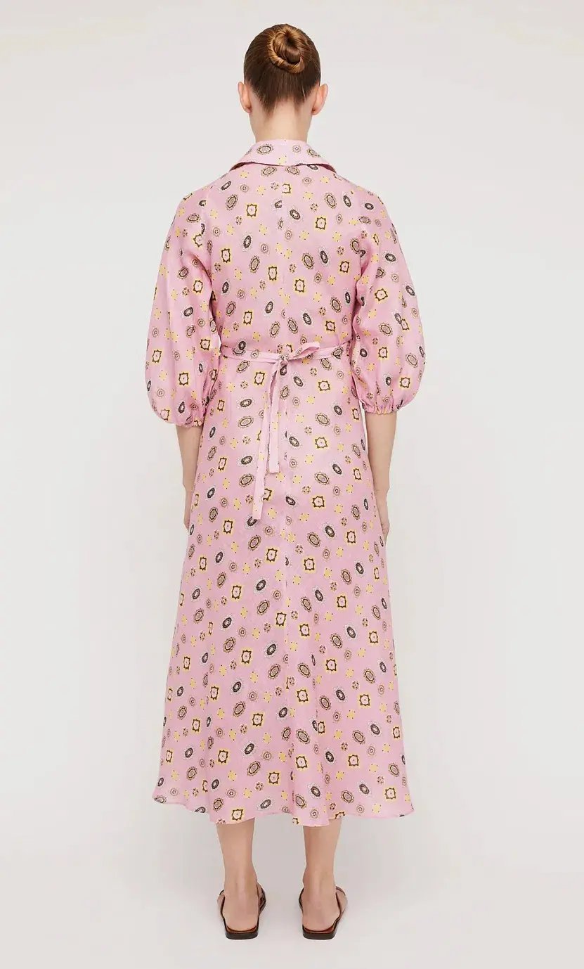 Scanlan Theodore Linen Foulard Shirt Dress Pink Size 10 photo 2