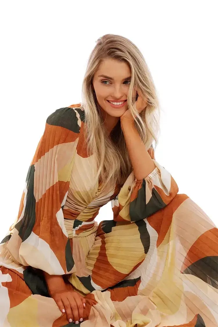 Ministry of Style Retro Resort Pleated Midi Dress Multi Print Size 12 photo 5