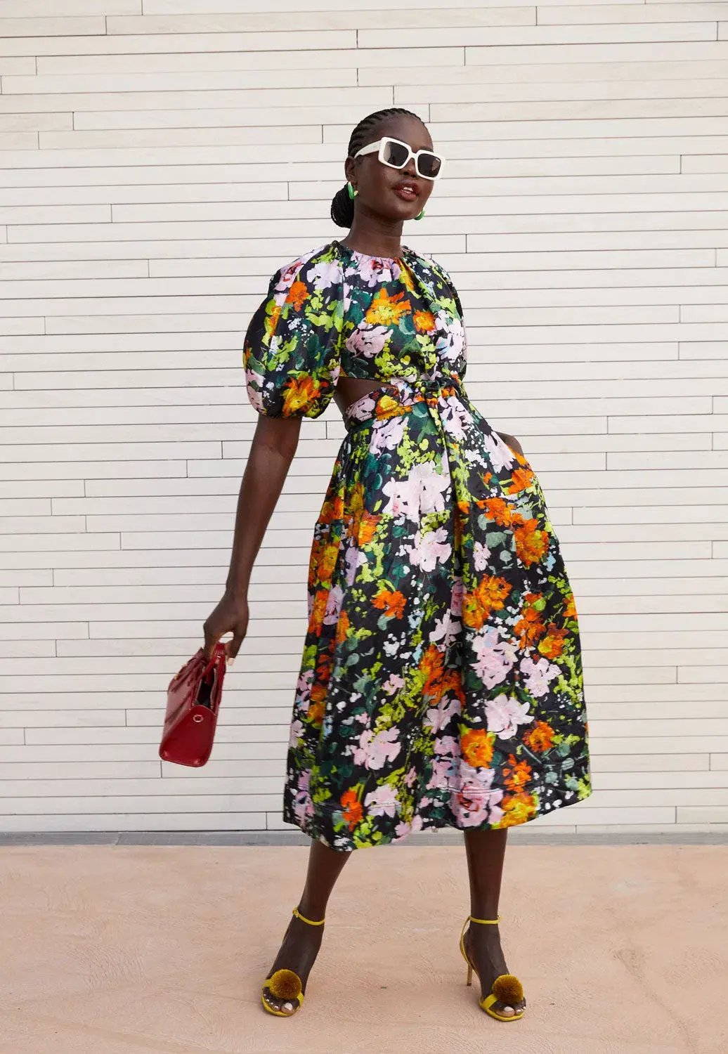 AJE Mimosa Cutout Midi Dress Midnight Floral Size 10 photo 3