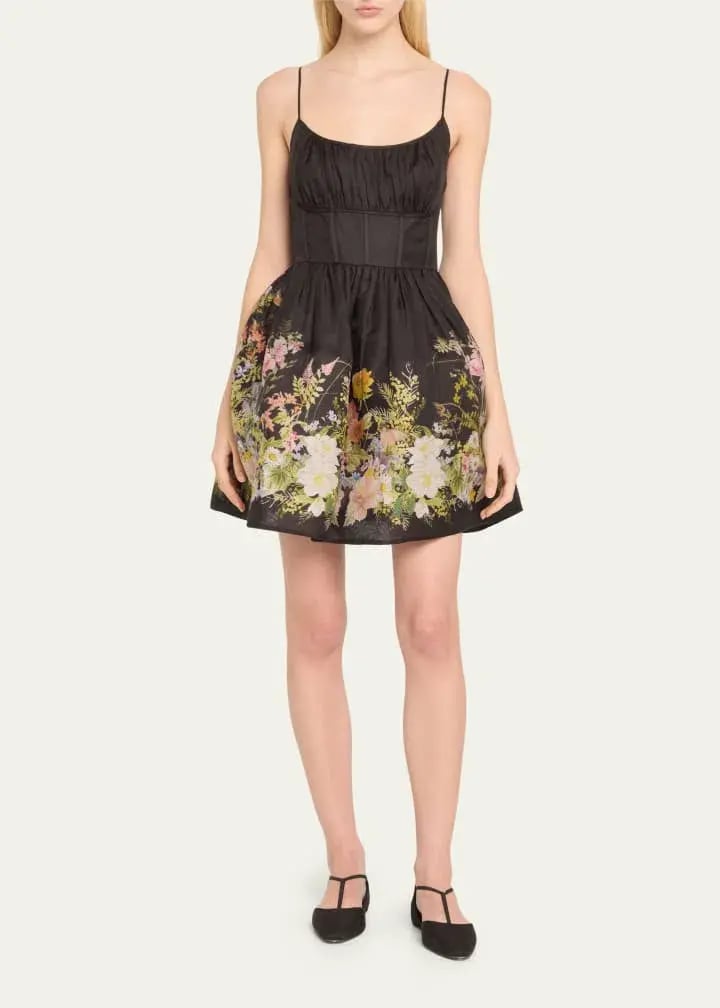 Zimmermann size 6 The Natura Ruched Mini Dress in Black Wild Flowers Size 0P/AU 6 photo 2