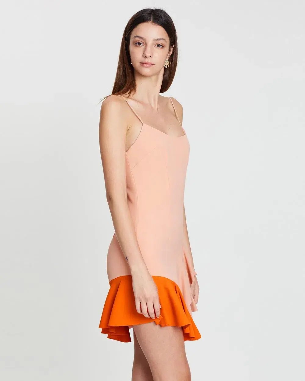 By Johnny Bambi Frill  Ruffle Hem Mini Slip Dress Pink/Tangerine Size 14 photo 3