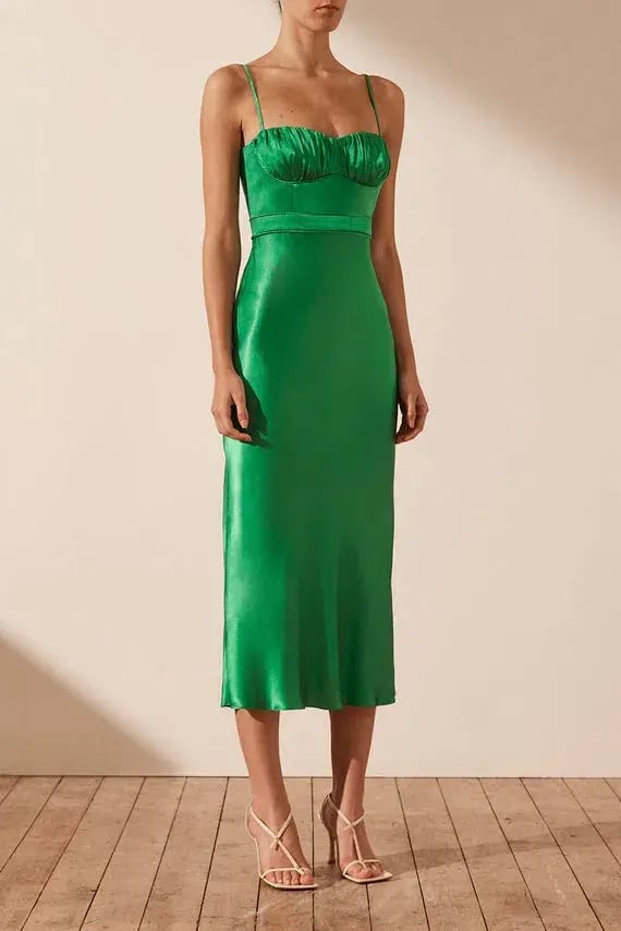 Shona Joy Lana Corded Ruched Midi Dress Tree Green Size 10 photo 2